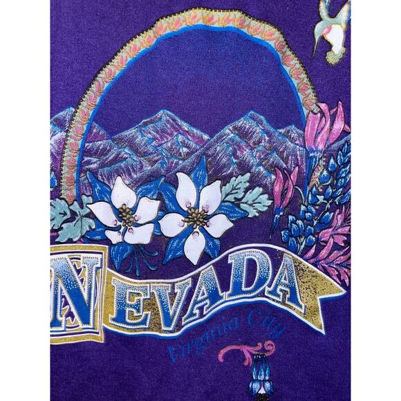 Vintage Nevada Virginia City Shirt Mountain Graphic Purple Tee VTG 90s Small - Picture 4 of 11